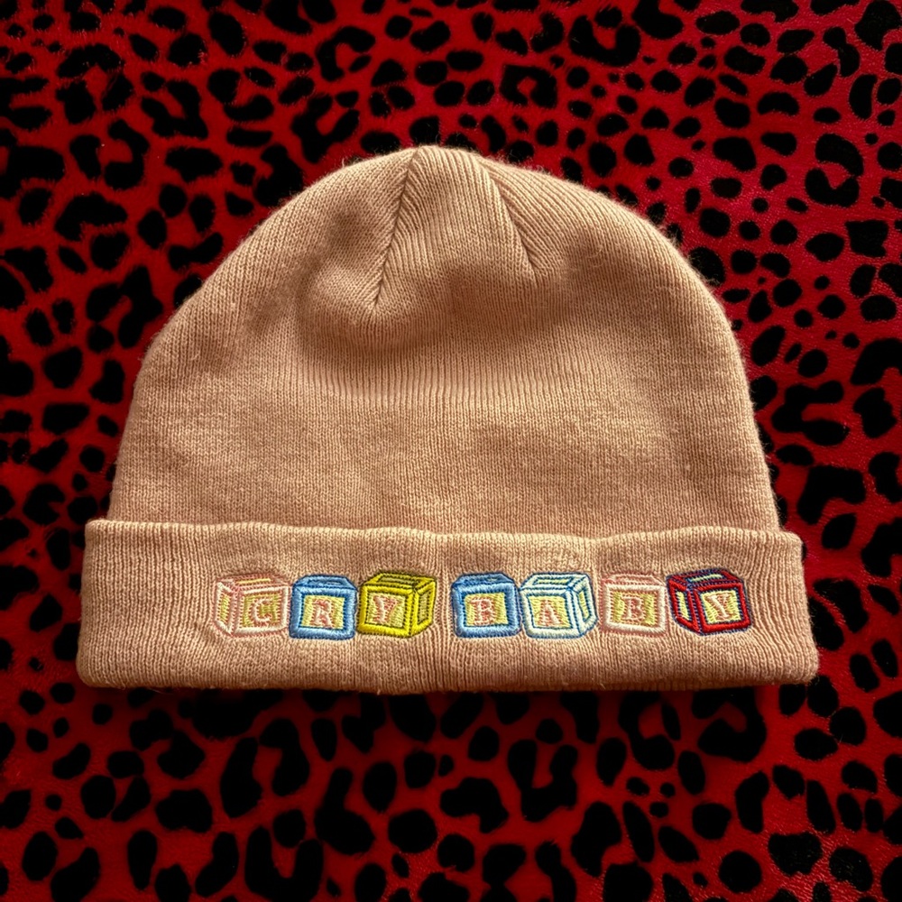 Stylish Tan Beanie with Colorful Block Design